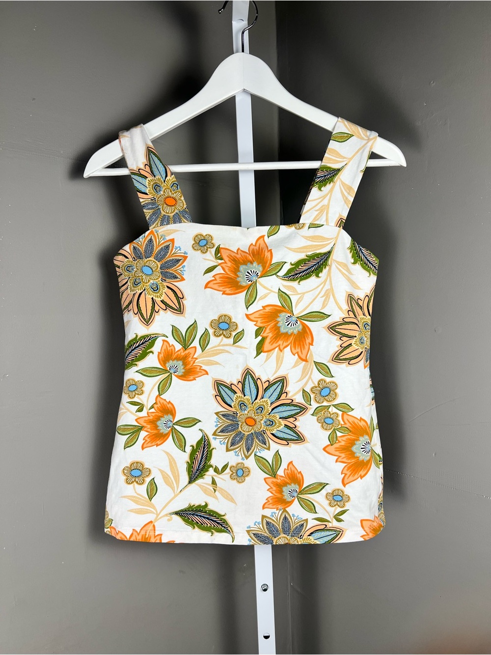 Dorothy Perkins Cream Floral Square-Neck Tank with Orange & Green Print